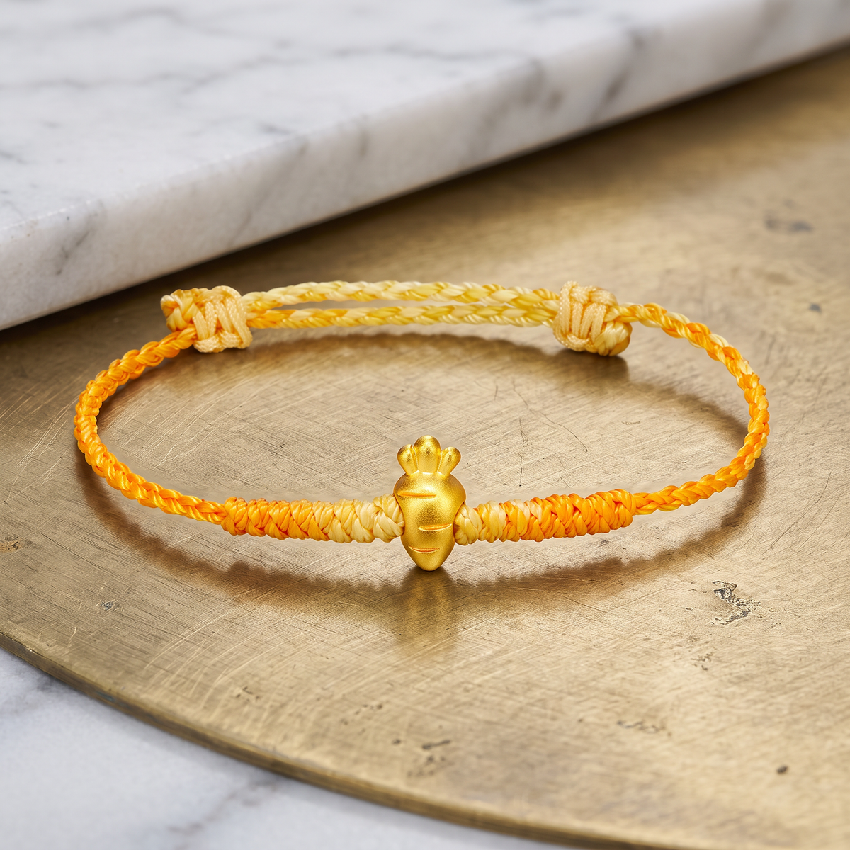24K 999 5D Hard Gold Cute Carrot Charm Cord String Bracelet