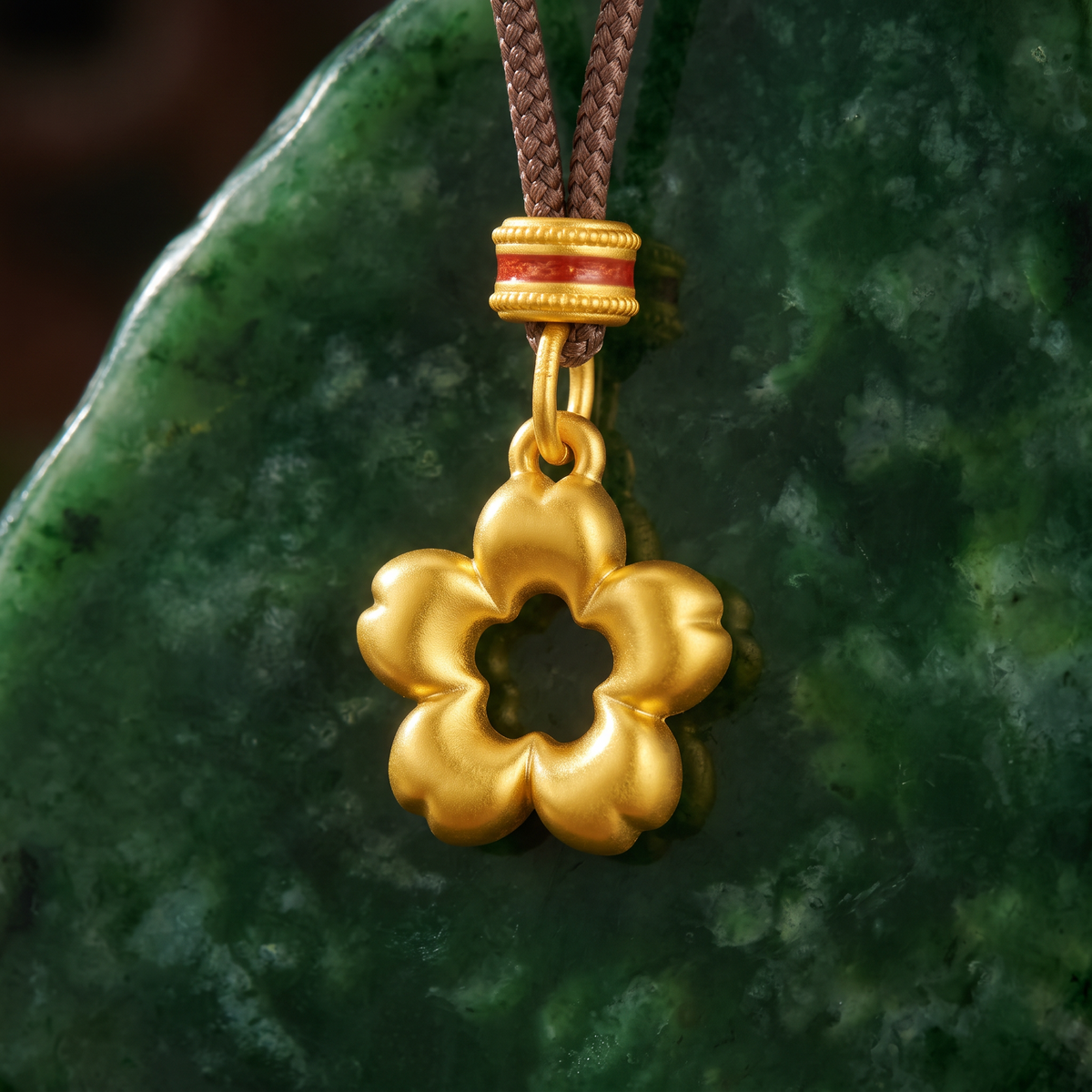 24K Gold Flower Moissanite Pendant Cord Necklace