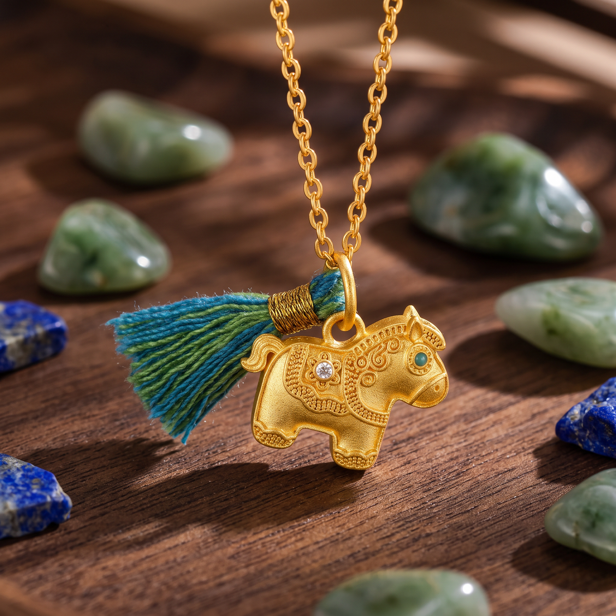 24k Gold Zodiac Year of Horse Tassel Pendant