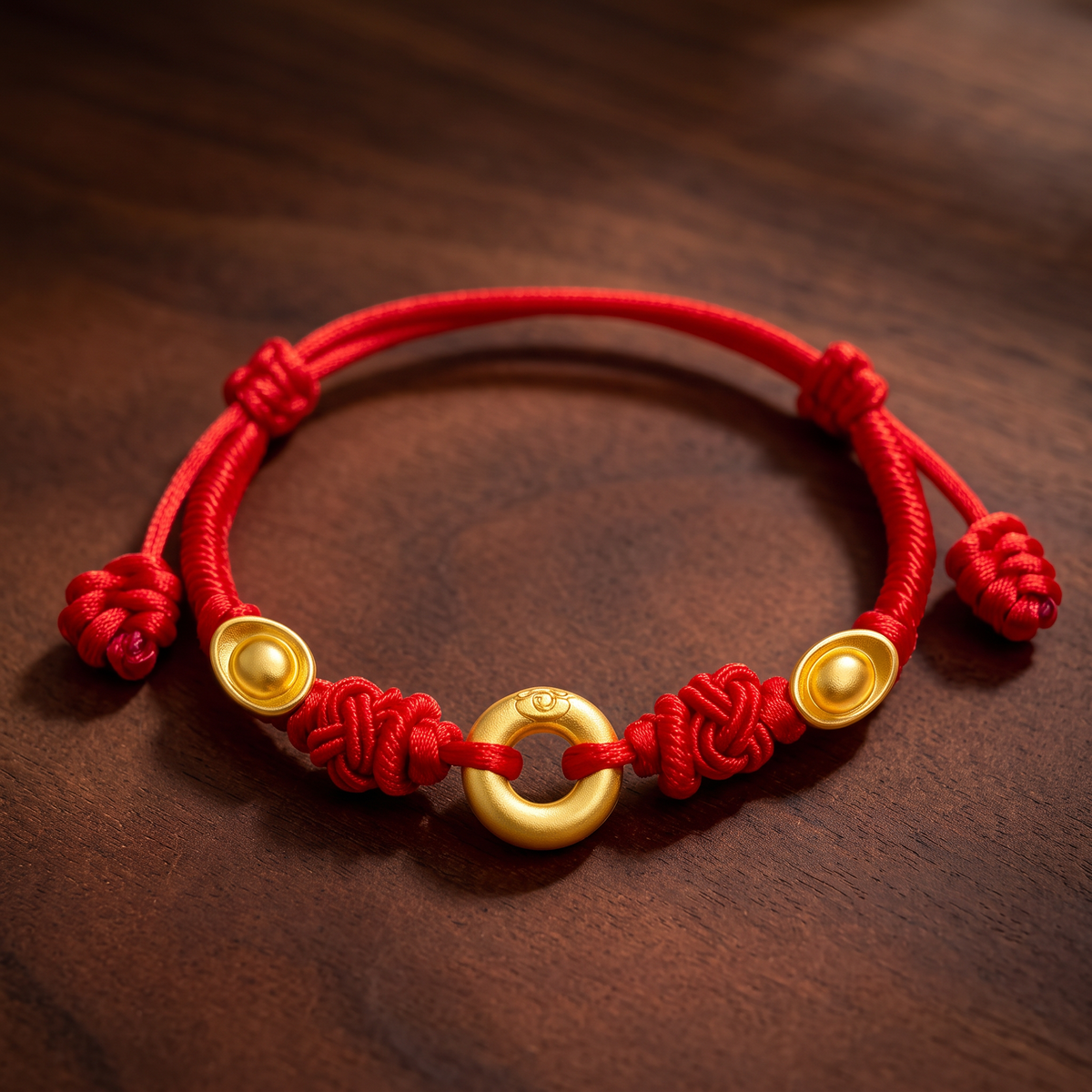 24K 999 Gold Peace and Safety Buckle Charm Adjustable Woven Anklet Baby Shower Kid Birthday Gift