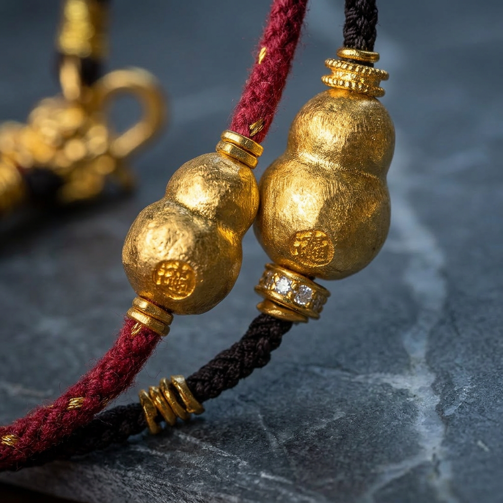 24k 999 Gold Moissanite Lucky Gourd Braided Cord Rope Bracelet