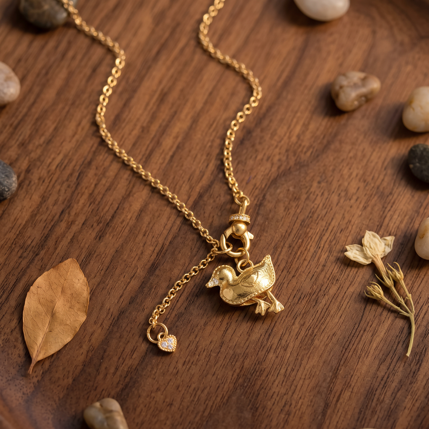 24K 999 Fine Gold Moving Lucky Duck Charm Pendant