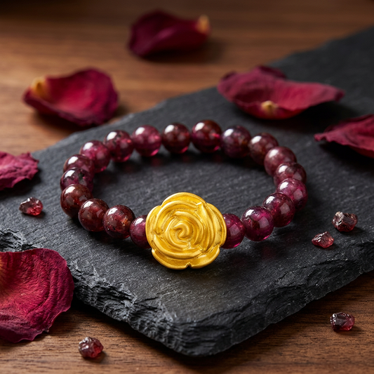 24K 999 5D Hard Gold Rose Flower Charm Beads Ring