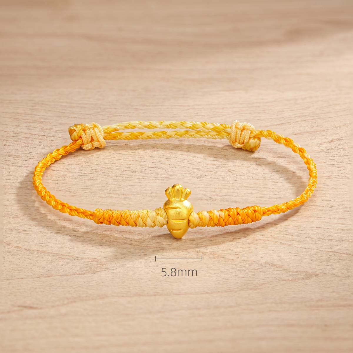 24K 999 5D Hard Gold Cute Carrot Charm Cord String Bracelet