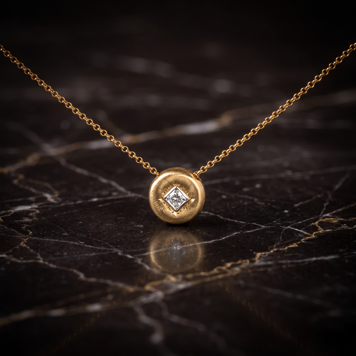 18K Pure Gold Minimal Diamond Sparkling Pendant Necklace