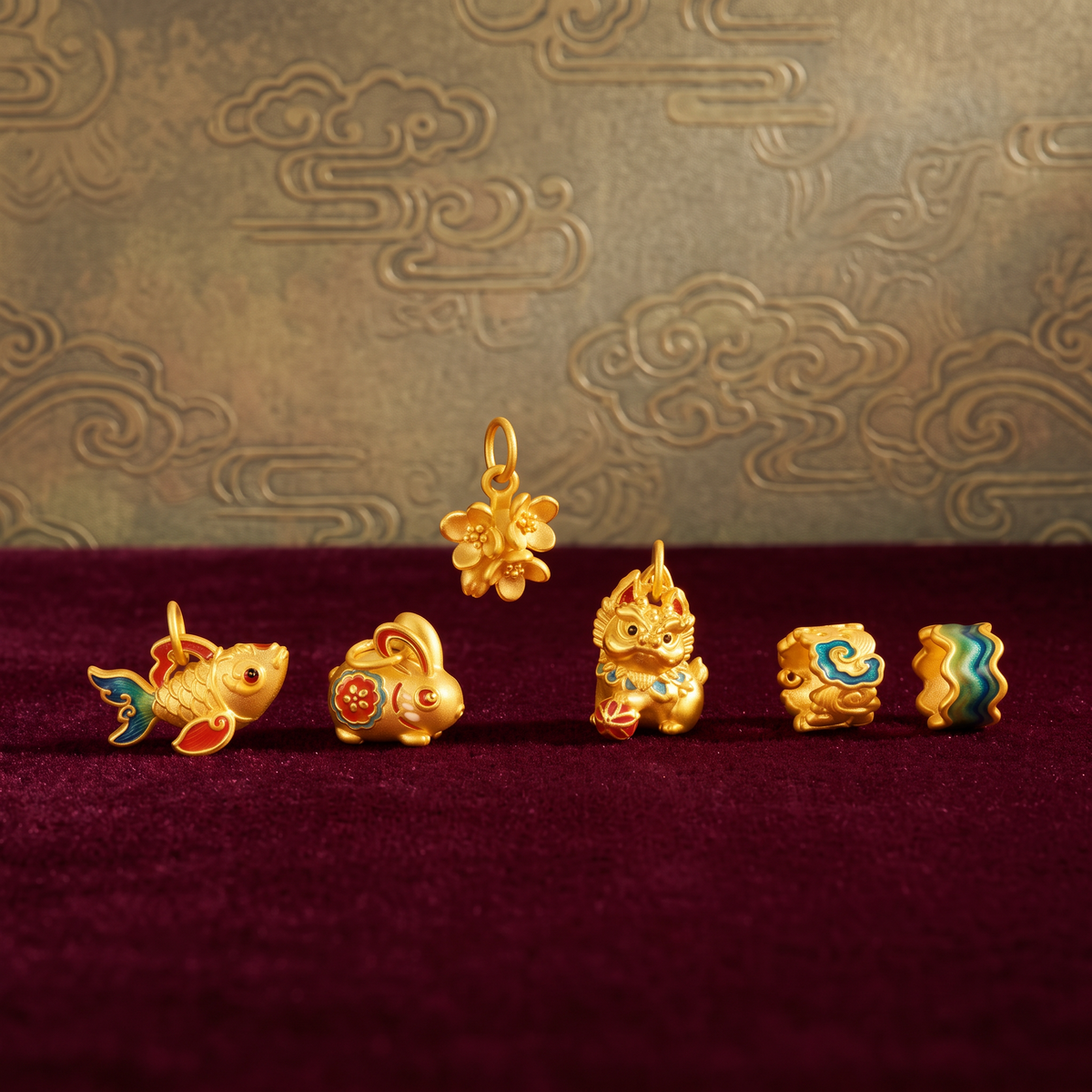 24K Gold Pixiu Flower Carp Rabbit D.I.Y Charm Spacer