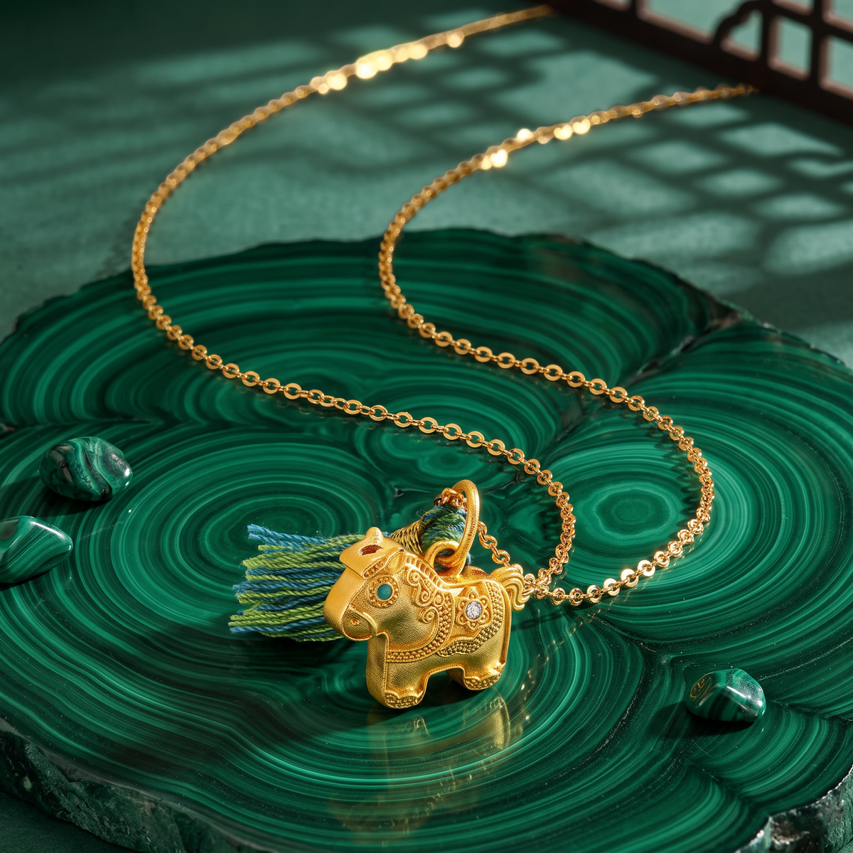 24k Gold Zodiac Year of Horse Tassel Pendant