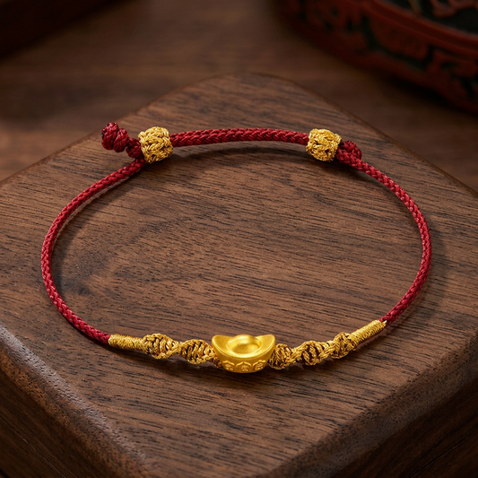 24K 999 5D Hard Gold Gourd Charm Weaving Bracelet