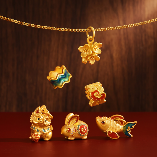 24K Gold Pixiu Flower Carp Rabbit D.I.Y Charm Spacer