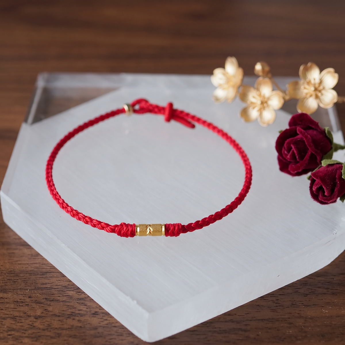 24K 999 Gold Minimal Lucky Fortune Charm Cord Bracelet