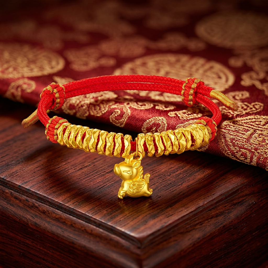 24K Gold Wealth Horse Charm Beads Braided Bracelet