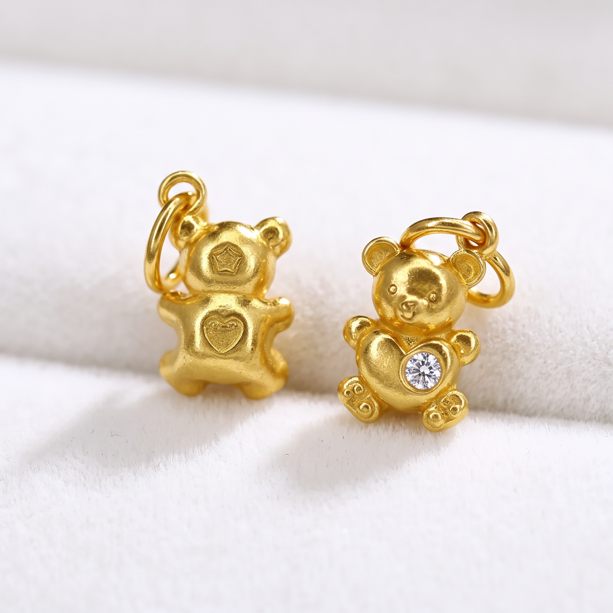 24K 999 Gold Cute Mini Teddy Bear Zirconia Heart Charm D.I.Y Charm