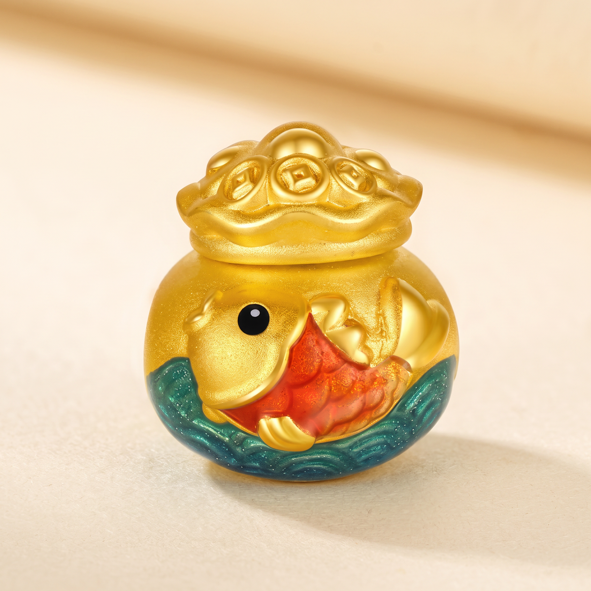 24K 5D Hard Gold Koi Fish Blessing Bag Charm Cord Bracelet