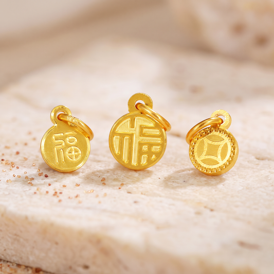 24K 999 Gold Mini Lucky Coin Fortune Chinese Fu Charm D.I.Y Craft
