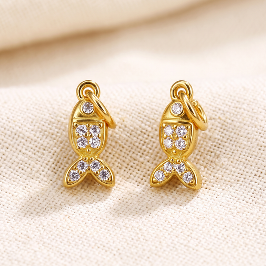 24K 999 Gold Cute Mini Zirconia Koi Fish Charm D.I.Y Craft