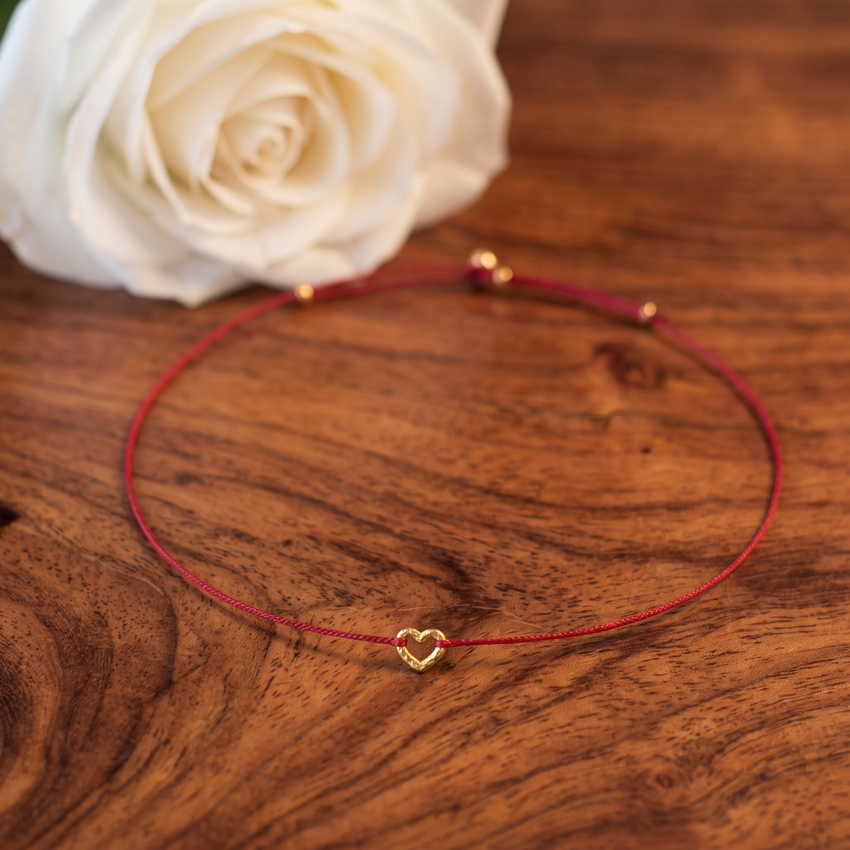 24k 999 Gold Heart Charm Ultra Thin Cord Adjustable Unisex Couple Bracelet