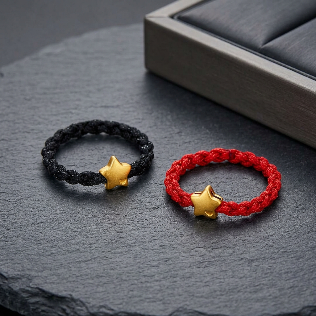 24K 999 Lucky Mini Star Charm Weaving Ring