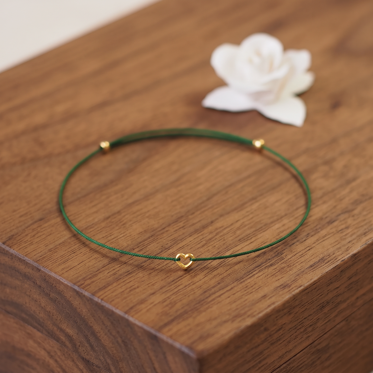 24k 999 Gold Heart Charm Ultra Thin Cord Adjustable Unisex Couple Bracelet