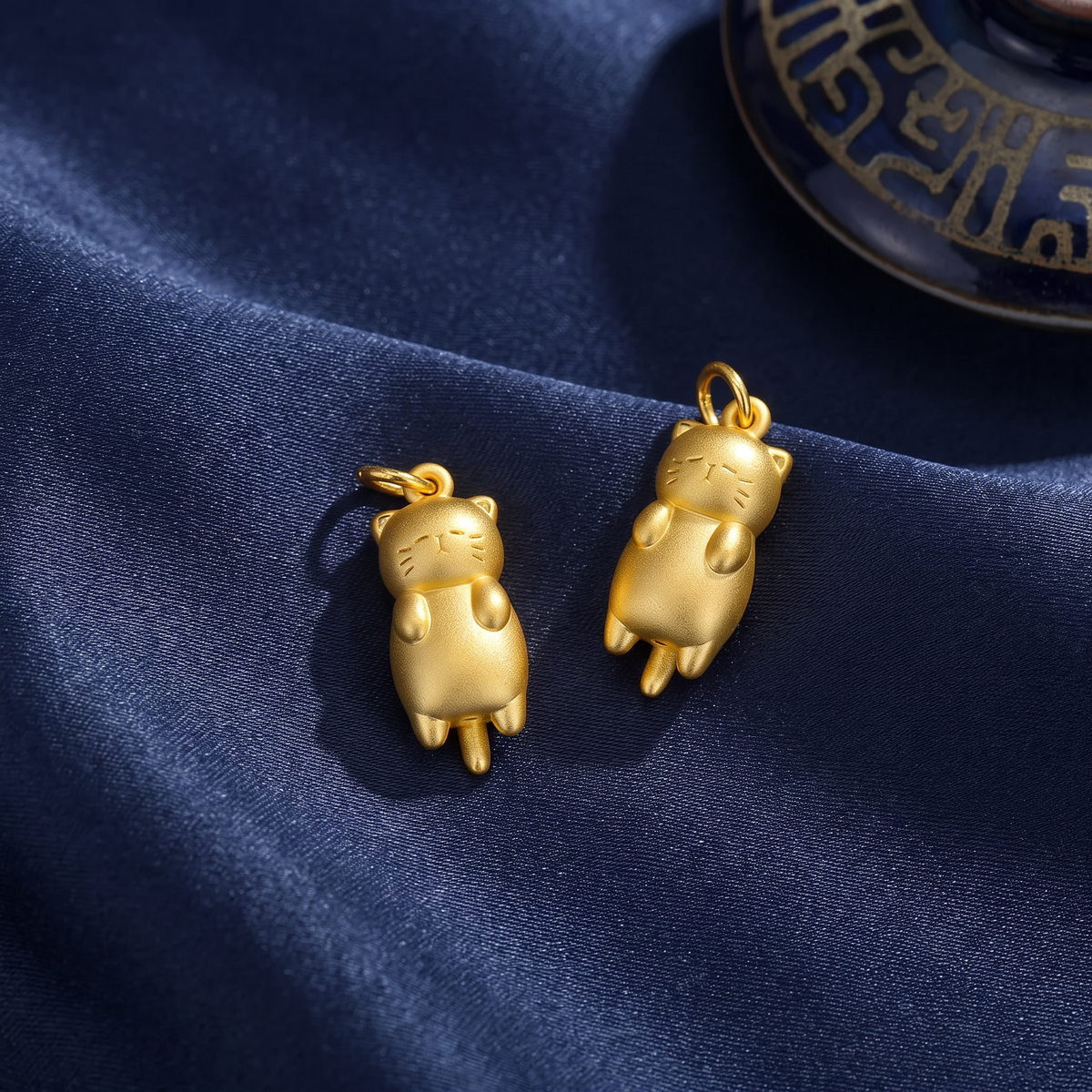 24K 999 Gold Kitten Cute Cat Sleeping Charm D.I.Y Pendant