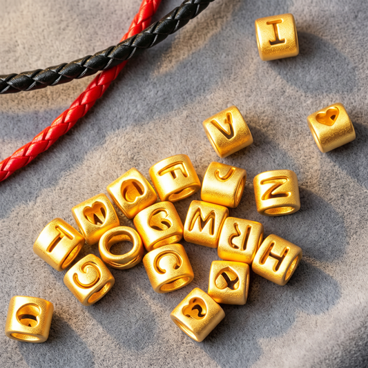 24K 999 Fine Gold Alphabet Letter Initials Bead D.I.Y Charm Bestfriend Love One Birthday Unisex Men and Women