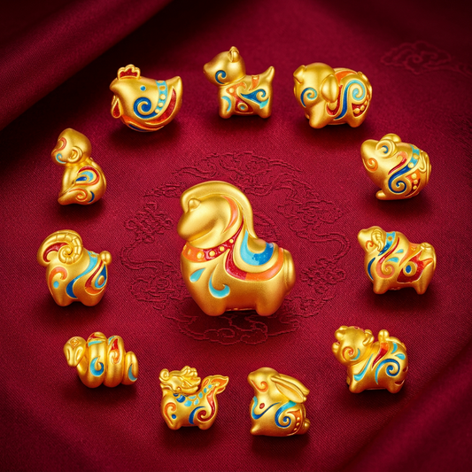 24K Gold 12 Zodiac Animal Horse Dragon Glazed Enamel Charm D.I.Y