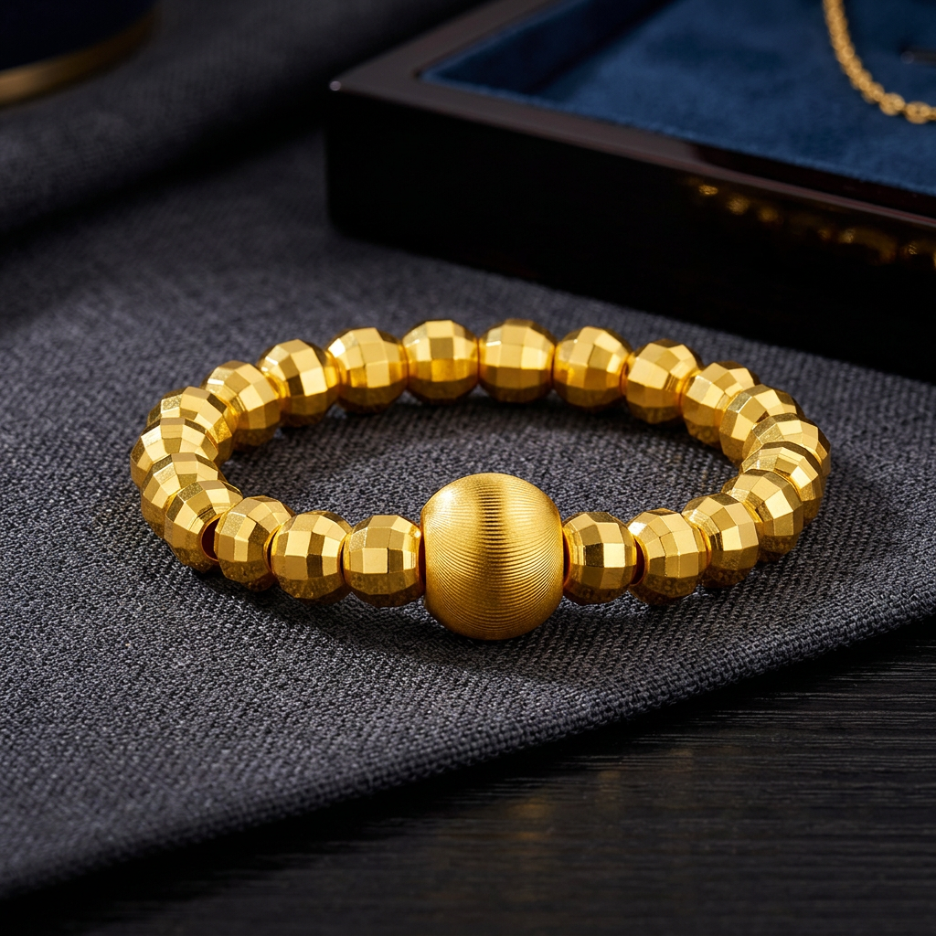 Genuine 24K Gold Disco Beads Cat Eye Ring