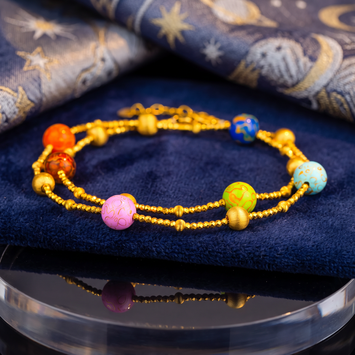 24k 999 Gold Lacquer Bead Chain Necklace