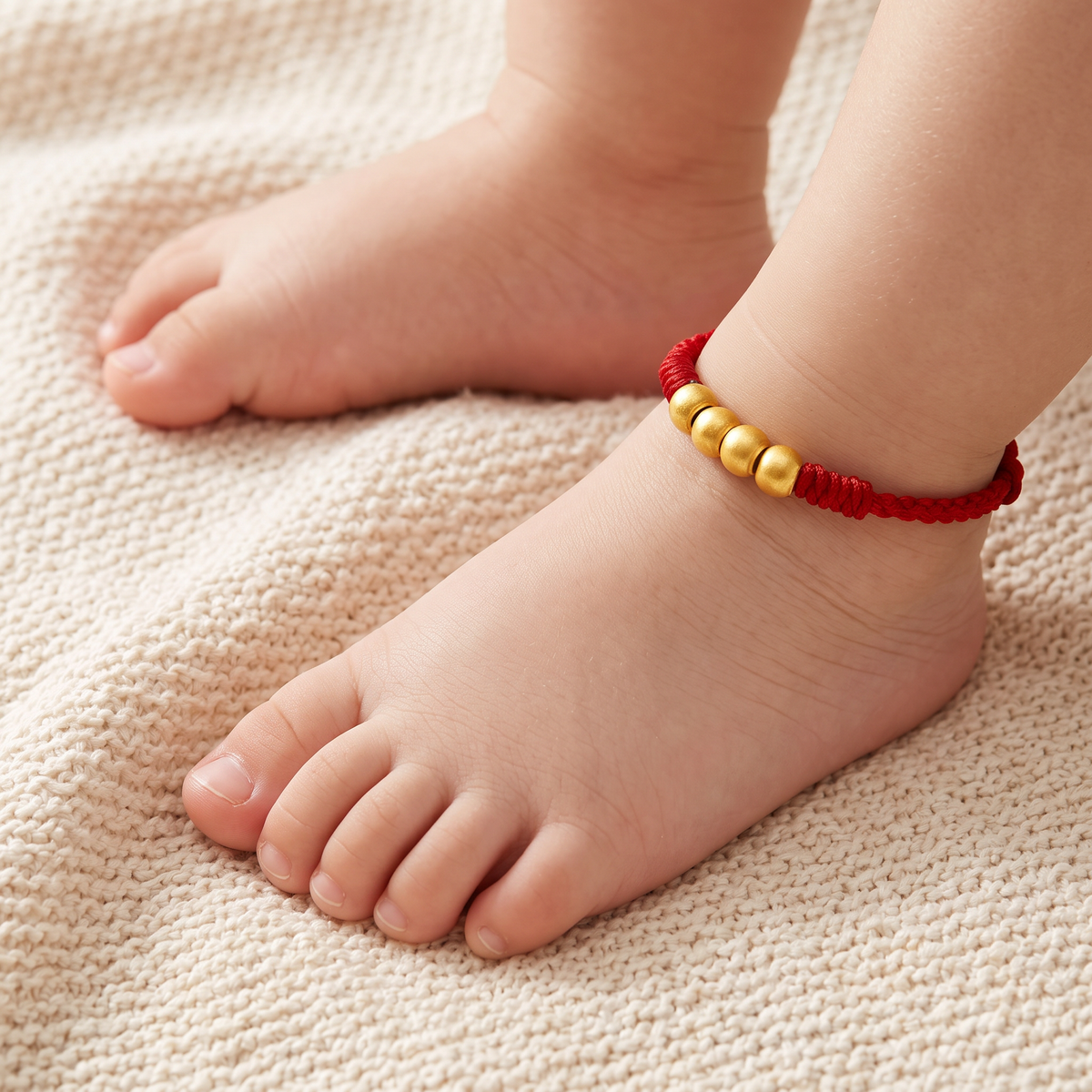 24K 999 Gold Lucky Beads Adjustable Woven Anklet Bracelet Baby Shower Kid Newborn Birthday Gift