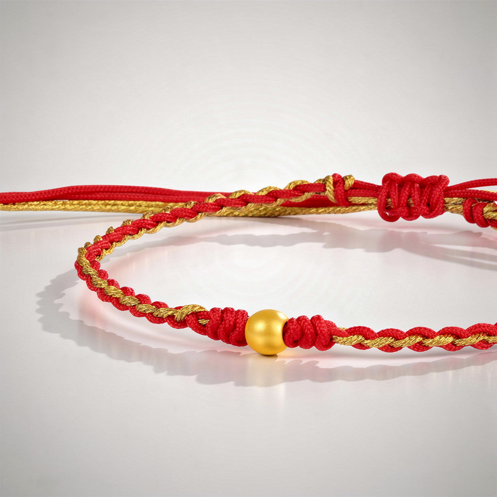 24K 999 Gold Minimal Minimalist Cube Bead Charm Adjustable Bracelet