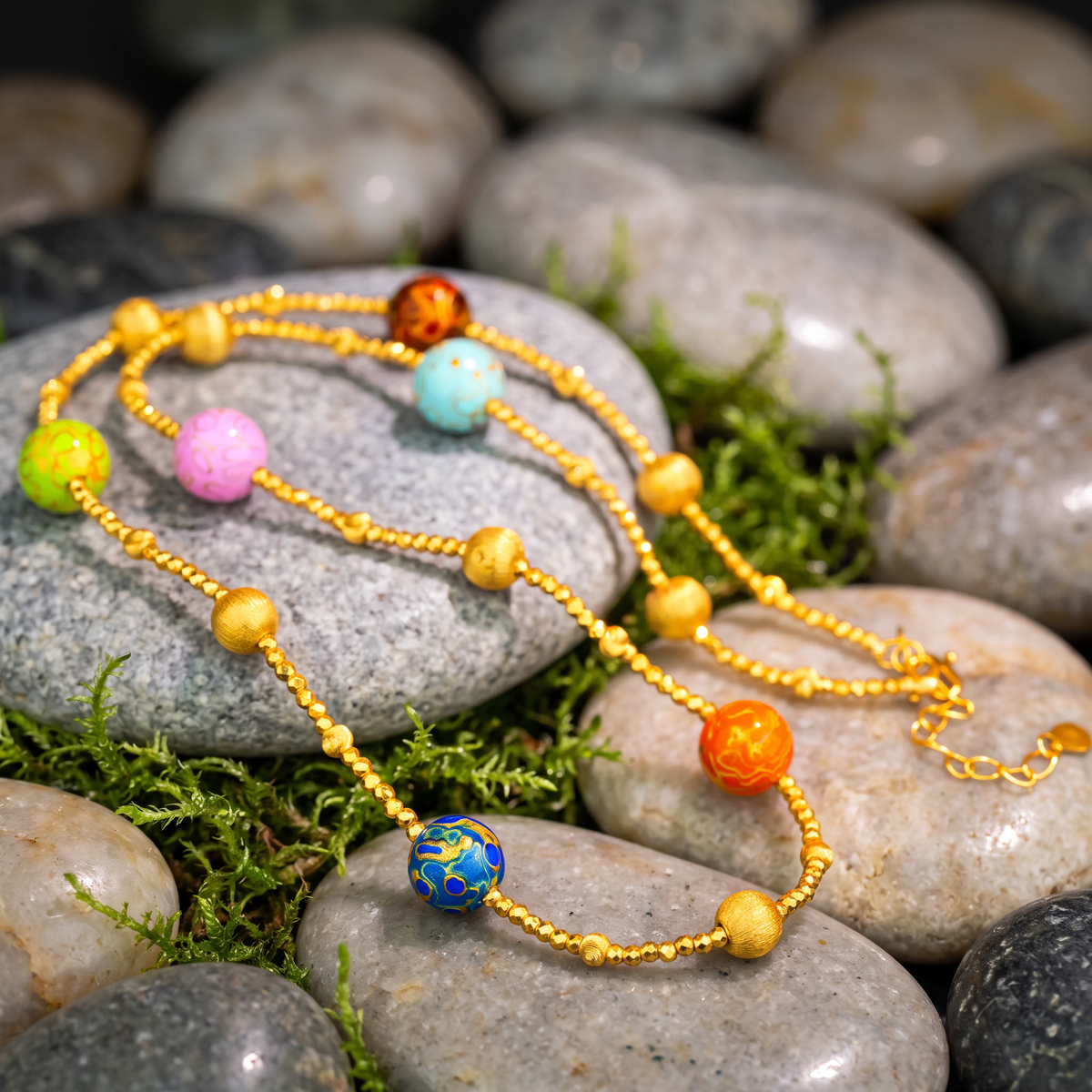 24k 999 Gold Lacquer Bead Chain Necklace