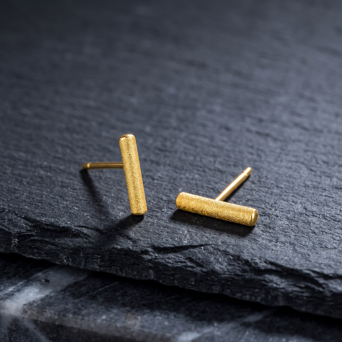 Genuine 24K Gold Minimal Style Bar Stud Earrings