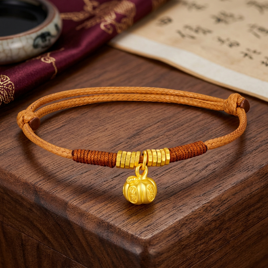 24K Gold Persimmon Wish Come True Chinese Charm Weaving Bracelet