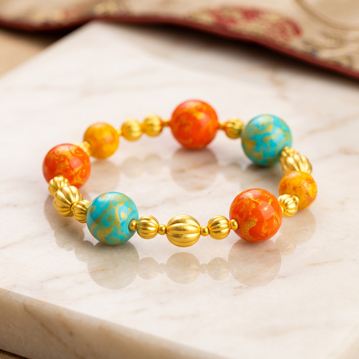 24k 999 Gold Lacquer Beads Chain Braceletss