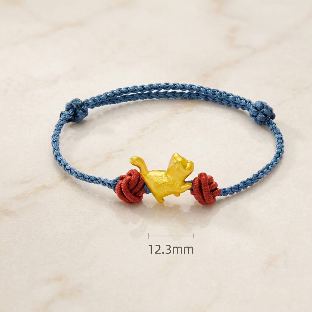 24K 999 5D Hard Gold Lucky Cat Charm Weaving Bracelet