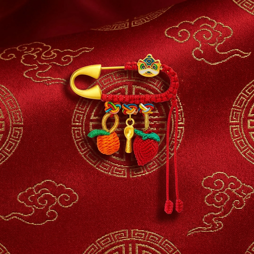 24k 999 Gold Chinese Blessing Pin Brooch Spoon Baby Babyshower Gift