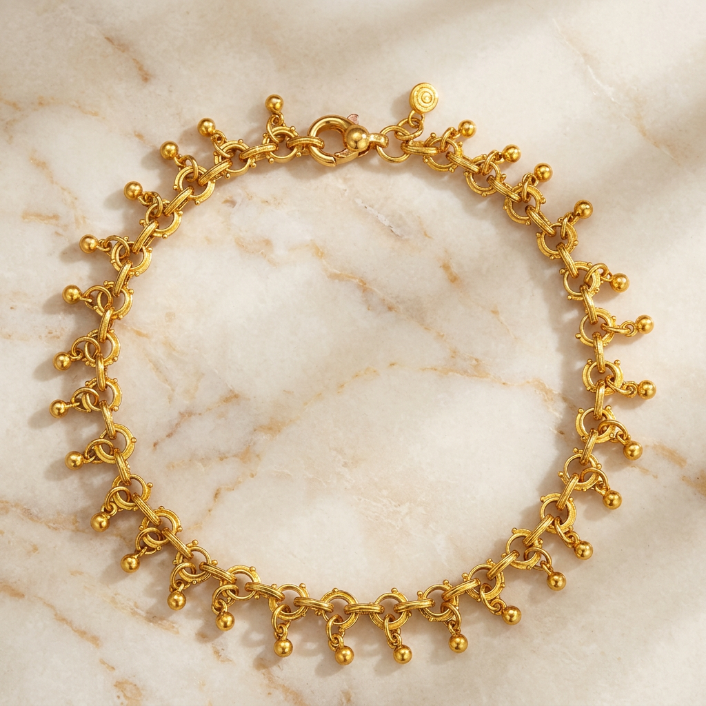 24k Gold Bell Charms Minimal Chain Link Bracelet
