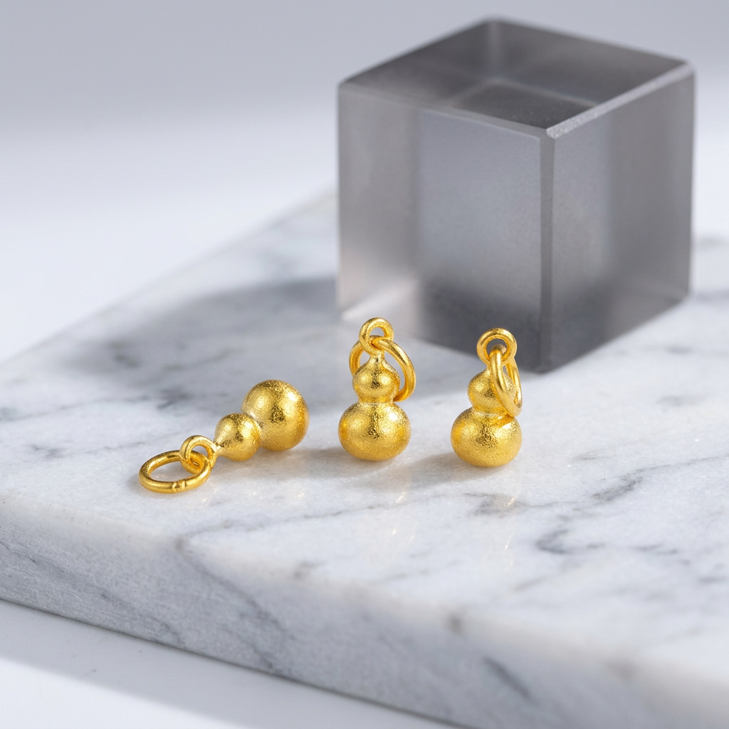 24K 999 Solid Gold Mini Chinese Gourd Charm DIY Loose Bead