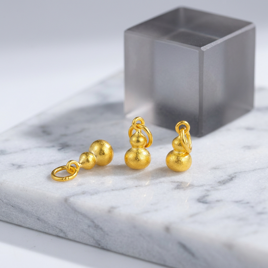 24K 999 Solid Gold Mini Chinese Gourd Charm DIY Loose Bead