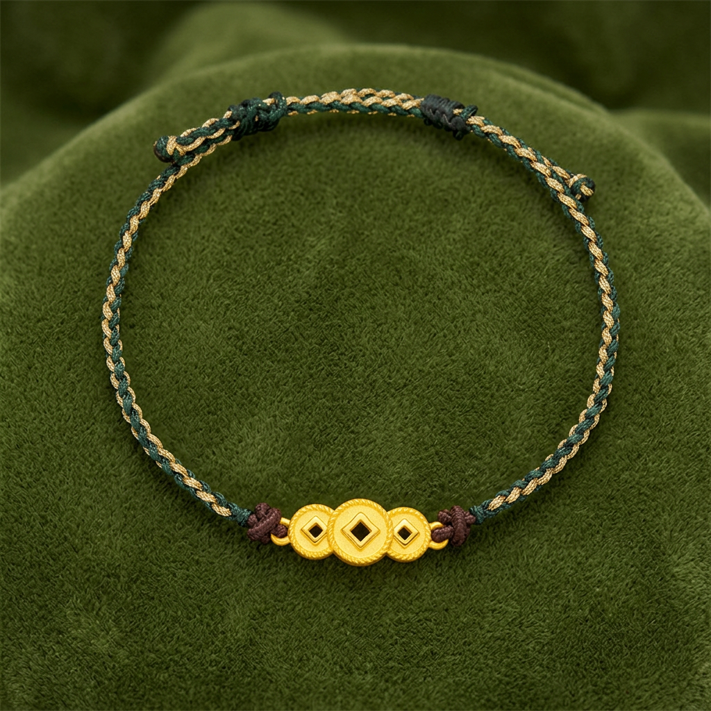 24K Gold Wealthy Coin Charm Braided Bracelet