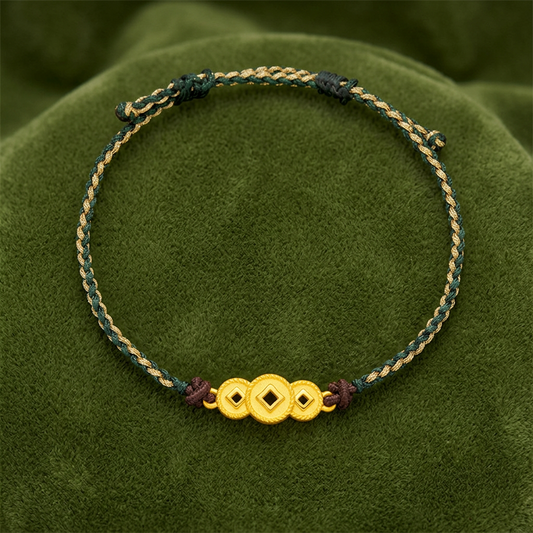 24K Gold Wealthy Coin Charm Braided Bracelet