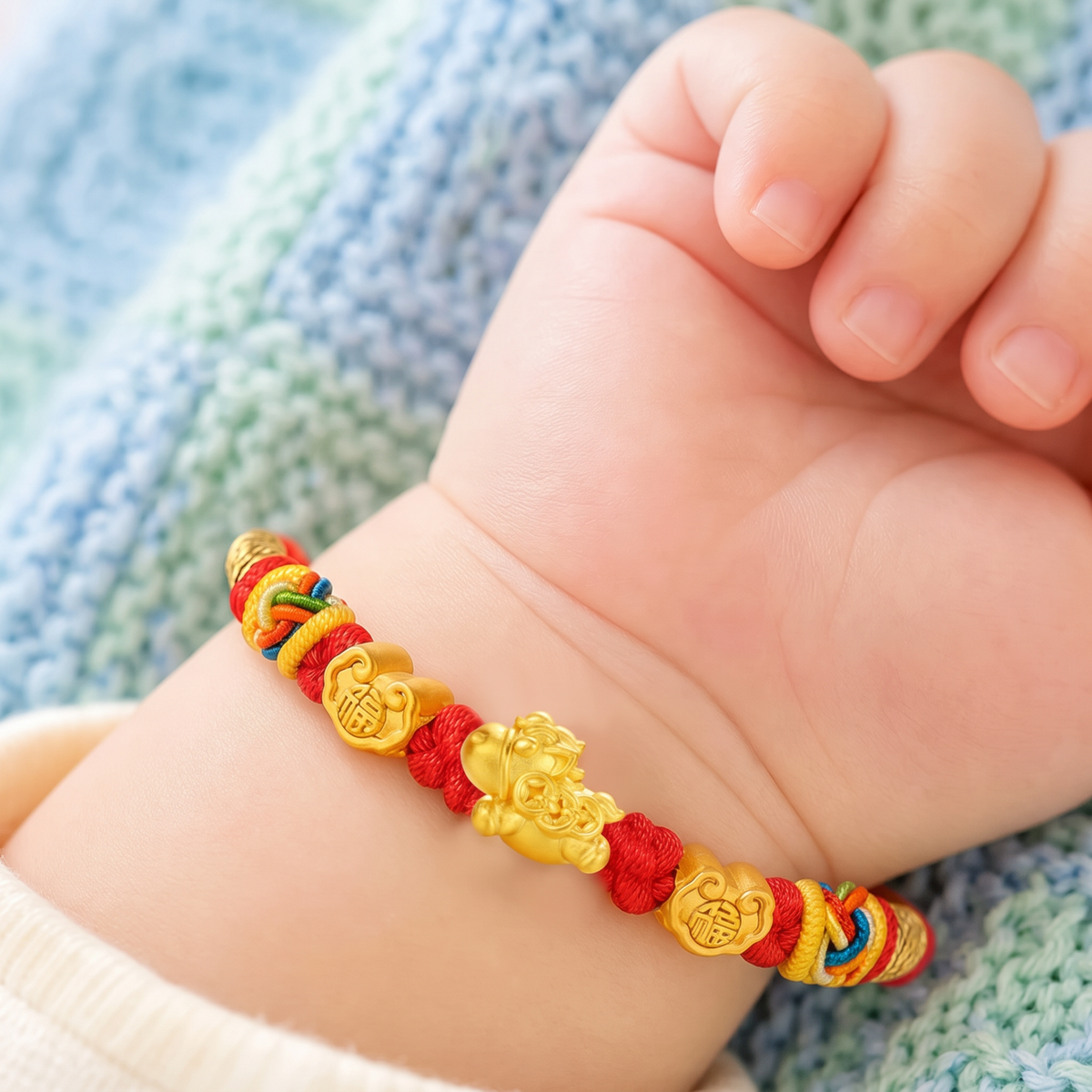 24K 999 Gold Little Horse Zodiac Charm Adjustable Woven Bracelet Babyshower Kid Birthday Gift