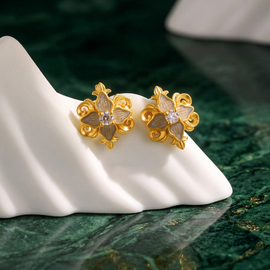 Genuine 24K 5G Gold Moissanite Flower Stud Earrings