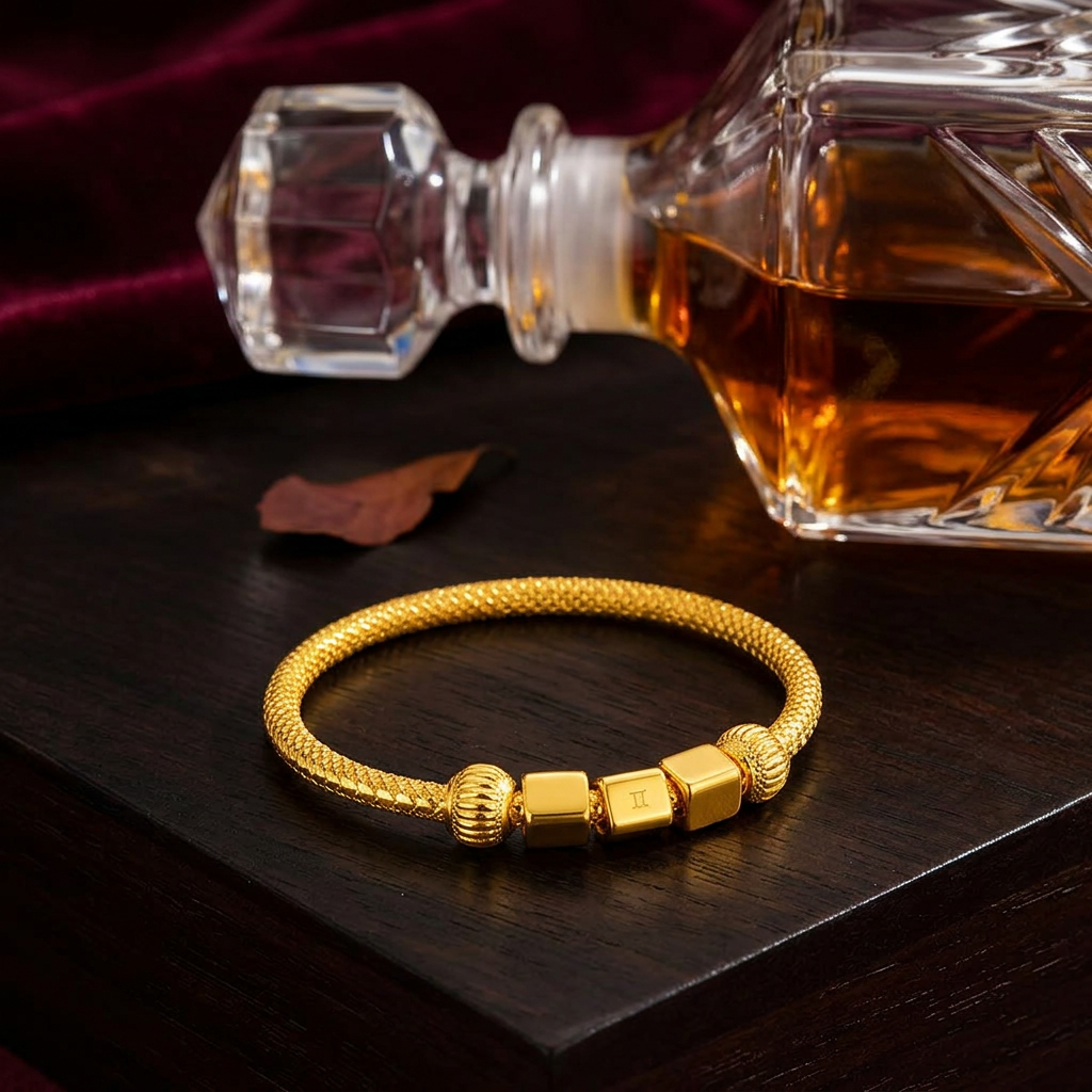 Genuine 24K Gold Cube Beads Minimal Ring