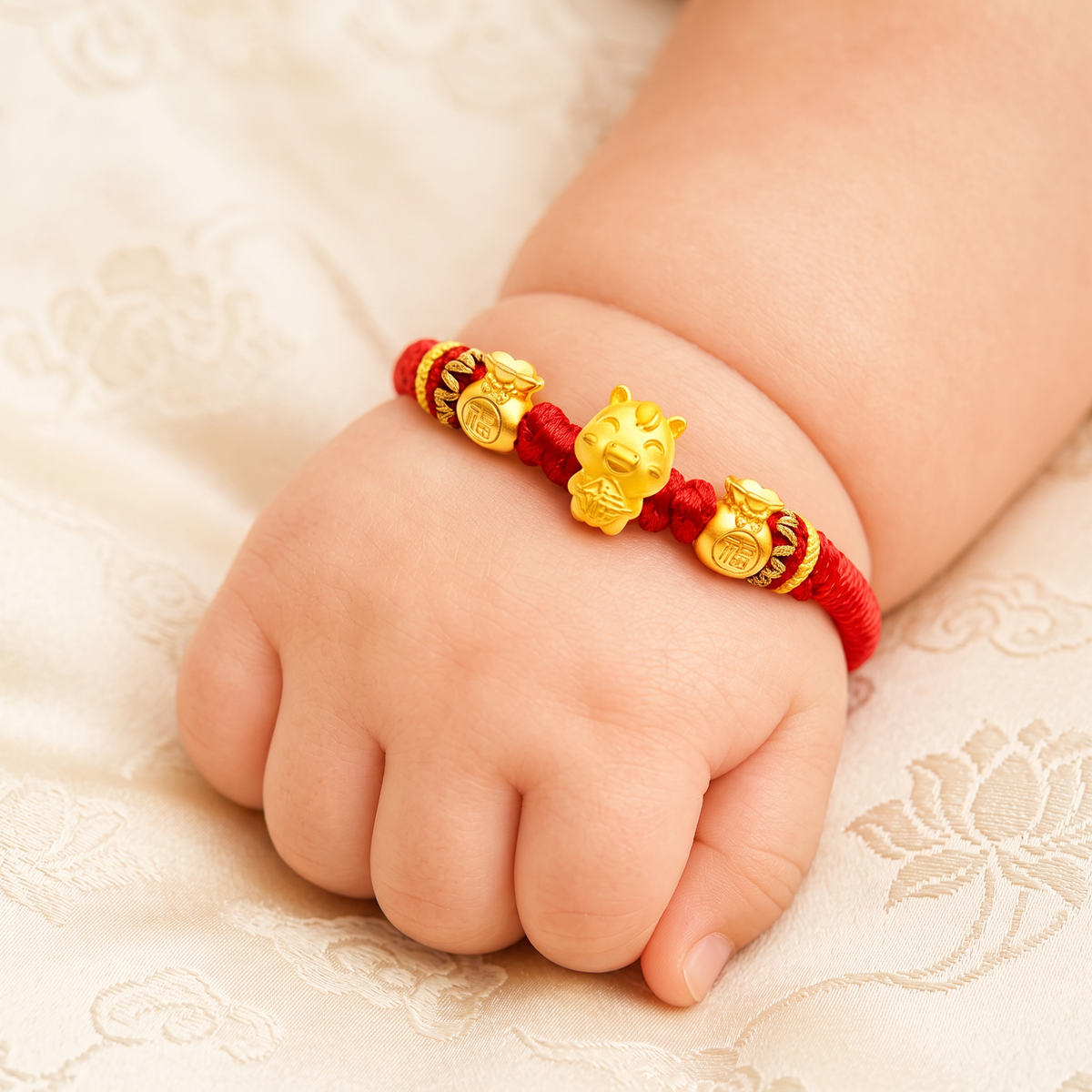 24K 999 Gold 12 Zodiac Horse Sheep Animal Charm Adjustable Woven Bracelet Babyshower Kid Birthday Gift