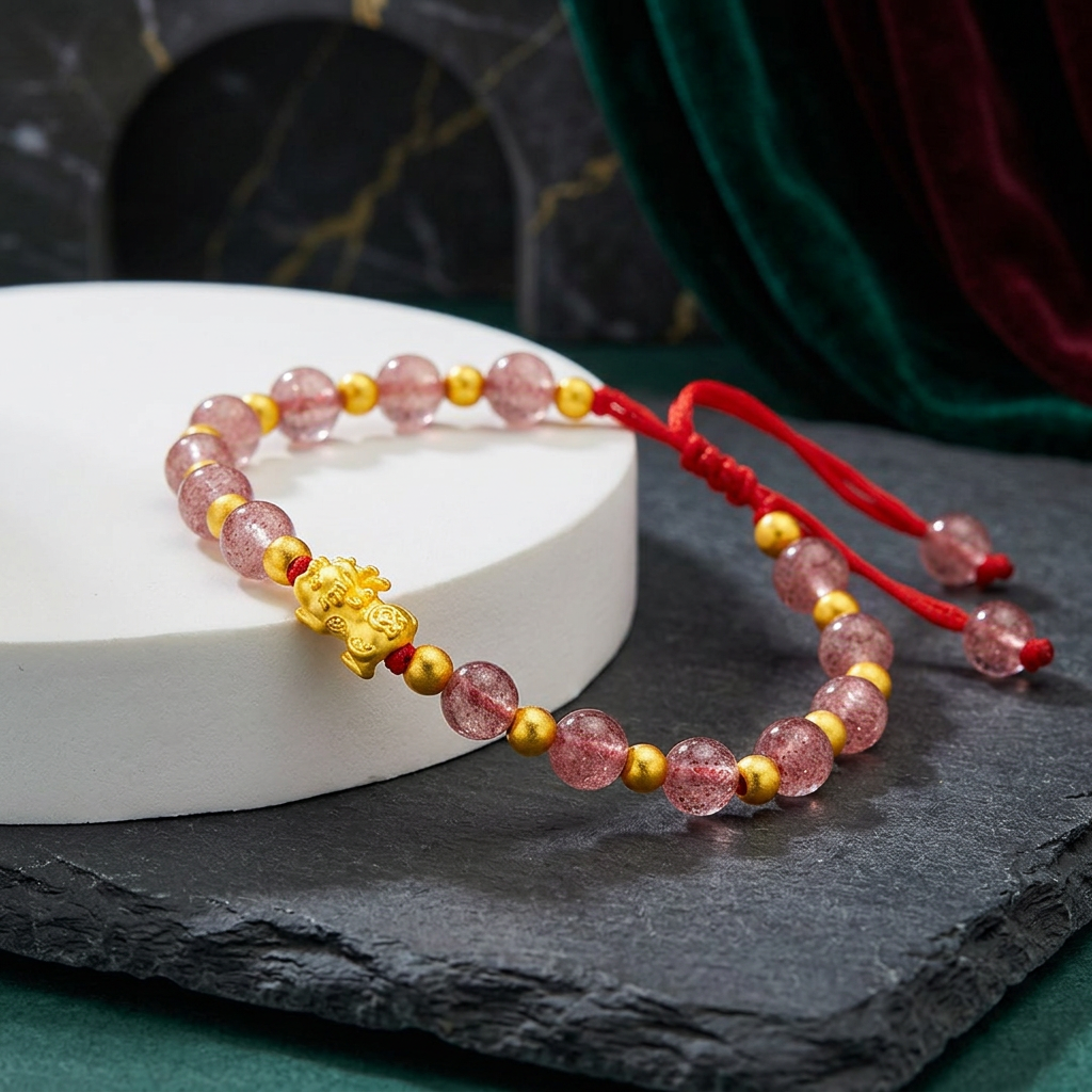 24K 999 Gold Bring Wealth Pixiu Charm Beads Adjustable Bracelet