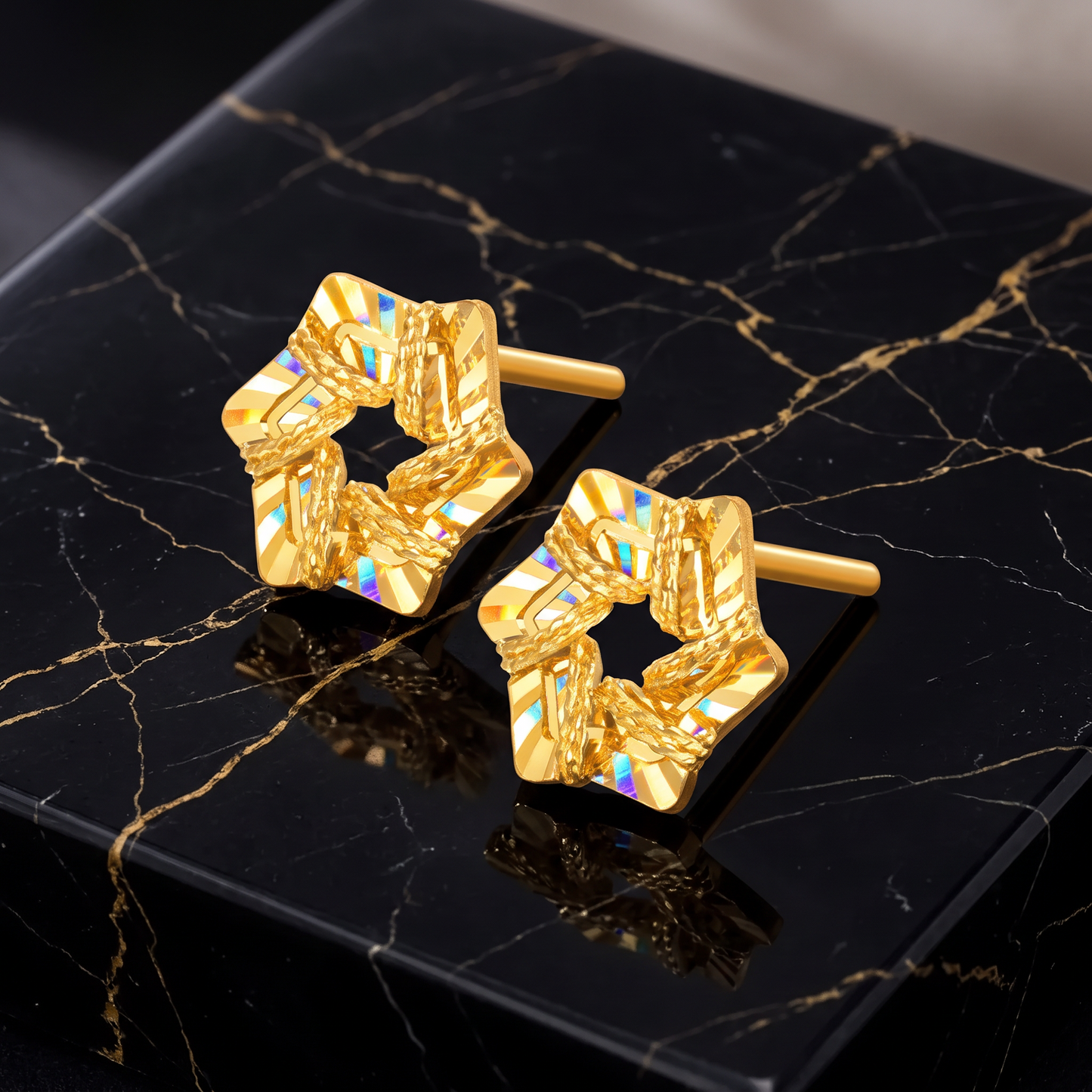 Radiant 24k Star Snowflake 5G Gold Stud Earrings