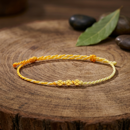 24K 999 5G Hard Gold Mini Chinese Coin Charms Thin Weaving Bracelet