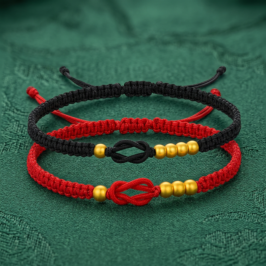 24K Gold Beads Charm with Braided Bracelet Couple Style
