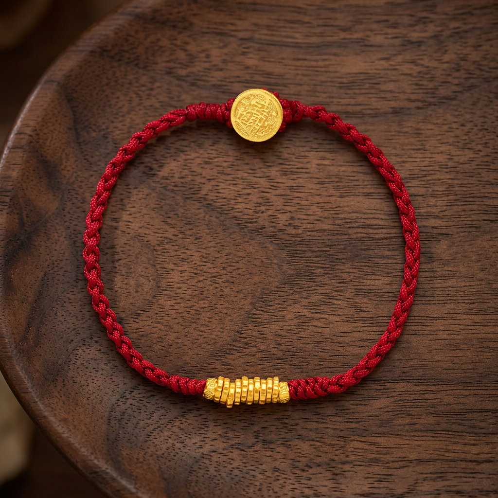 24K Fine Gold Bring in wealth and treasure Chinese Charm Weaving Bracelet