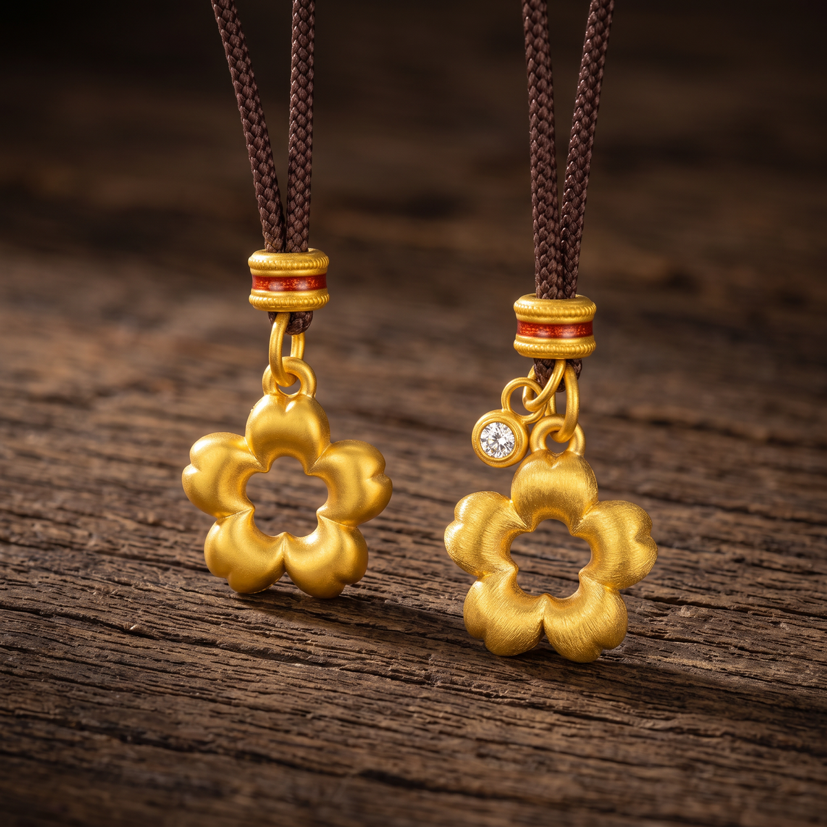 24K Gold Flower Moissanite Pendant Cord Necklace
